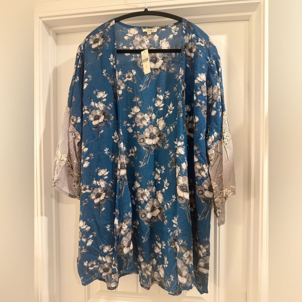 NWT Mahila blue floral flowy kimono, O/S - Picture 2 of 6